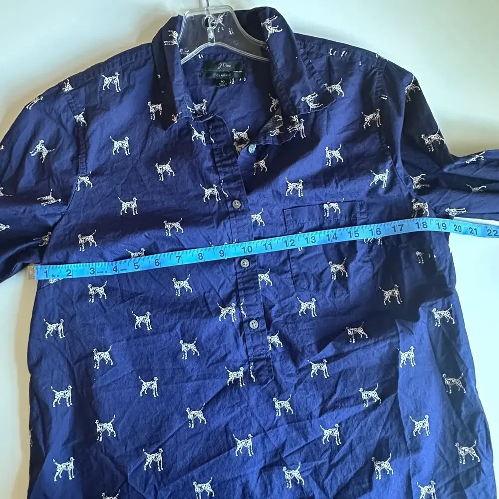 J. Crew Dalmatian Classic Shirt Womens Size 10 Blue Dog Novelty Popover Top